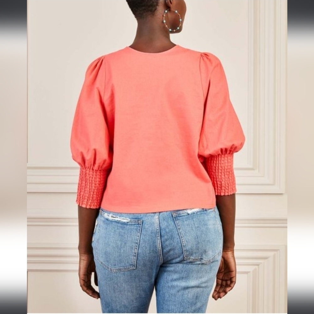Stella & Dot, Double‎ Take Puff Sleeve Top , Coral, Size Large - Picture 3 of 6